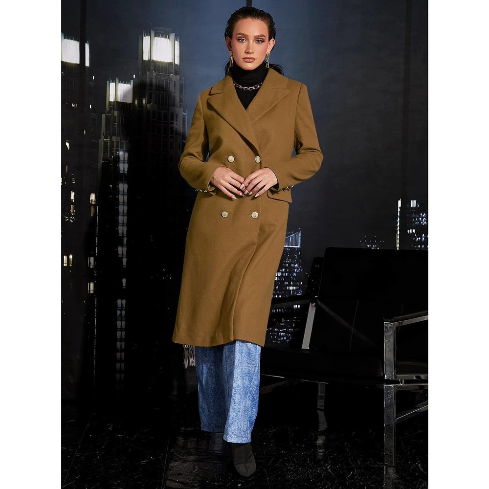 Double Breasted Belted Overcoat long pea coat brown long line - Picture 1 of 6